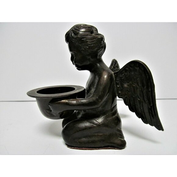 Vintage Bronze Cherub Angel Incense cone burner Candle holder Figurine - Picture 7 of 11